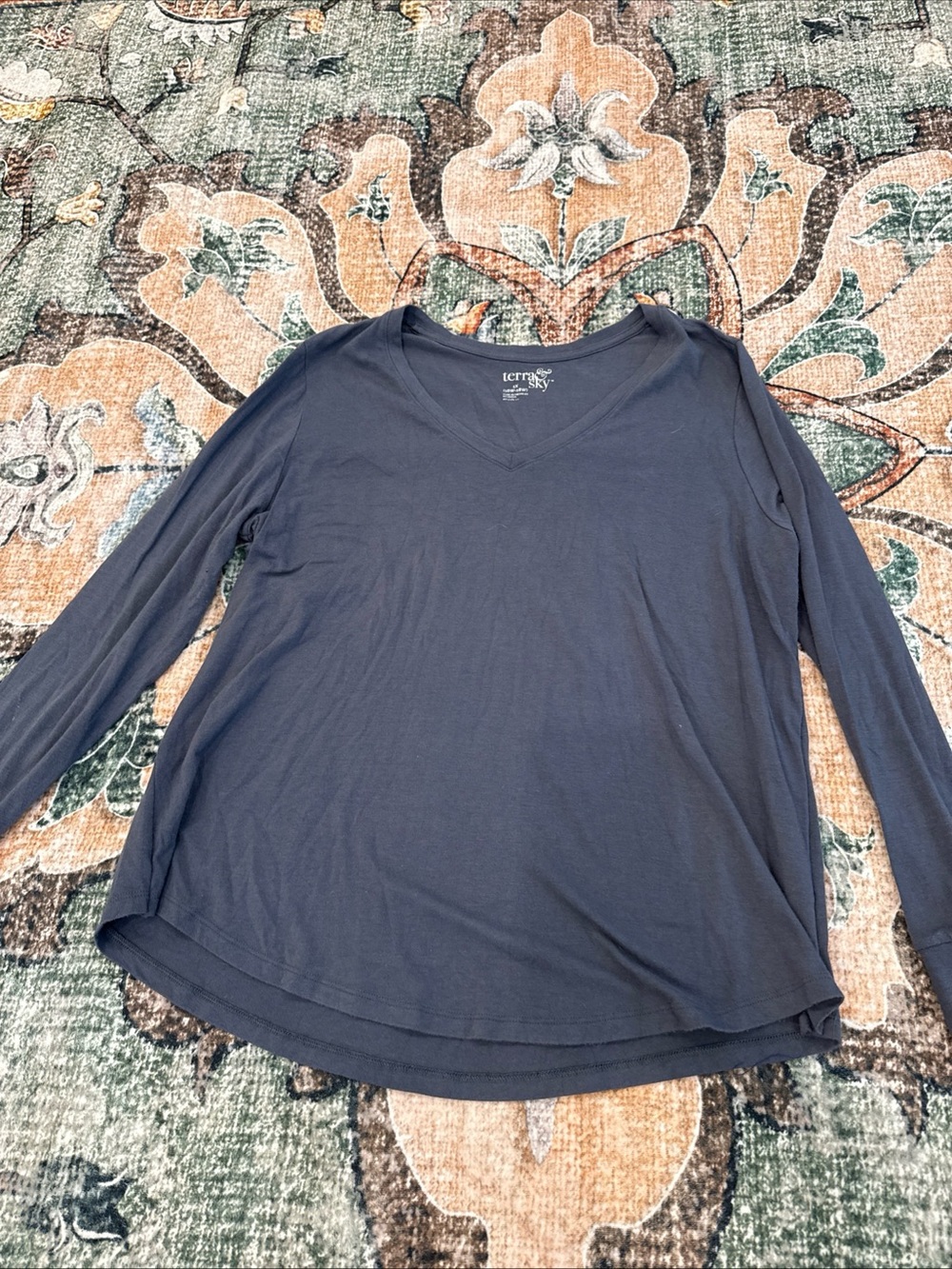 Terra & Sky Women's Top Blue/gray  1X Cotton Modal Long Sleeve